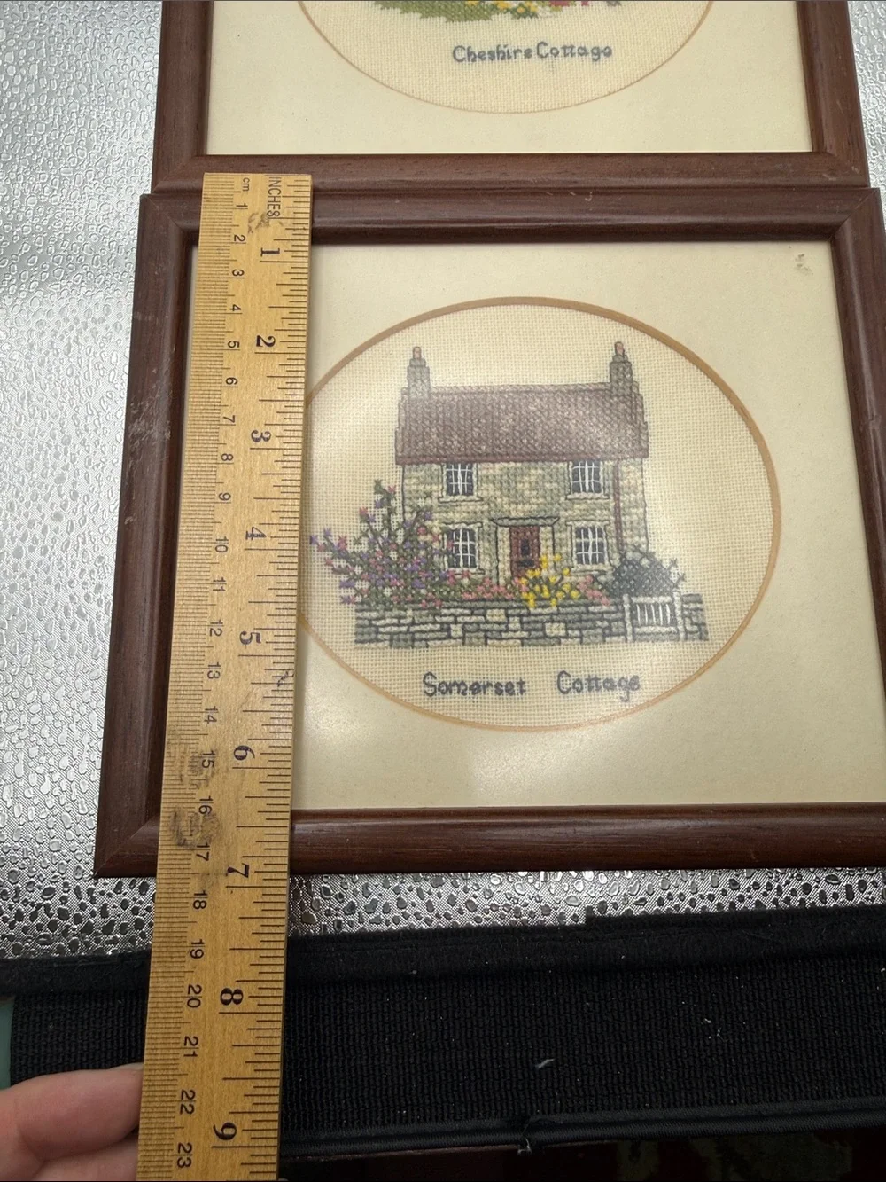 Framed Cottage Cross-Stitch Wall Art - Pair